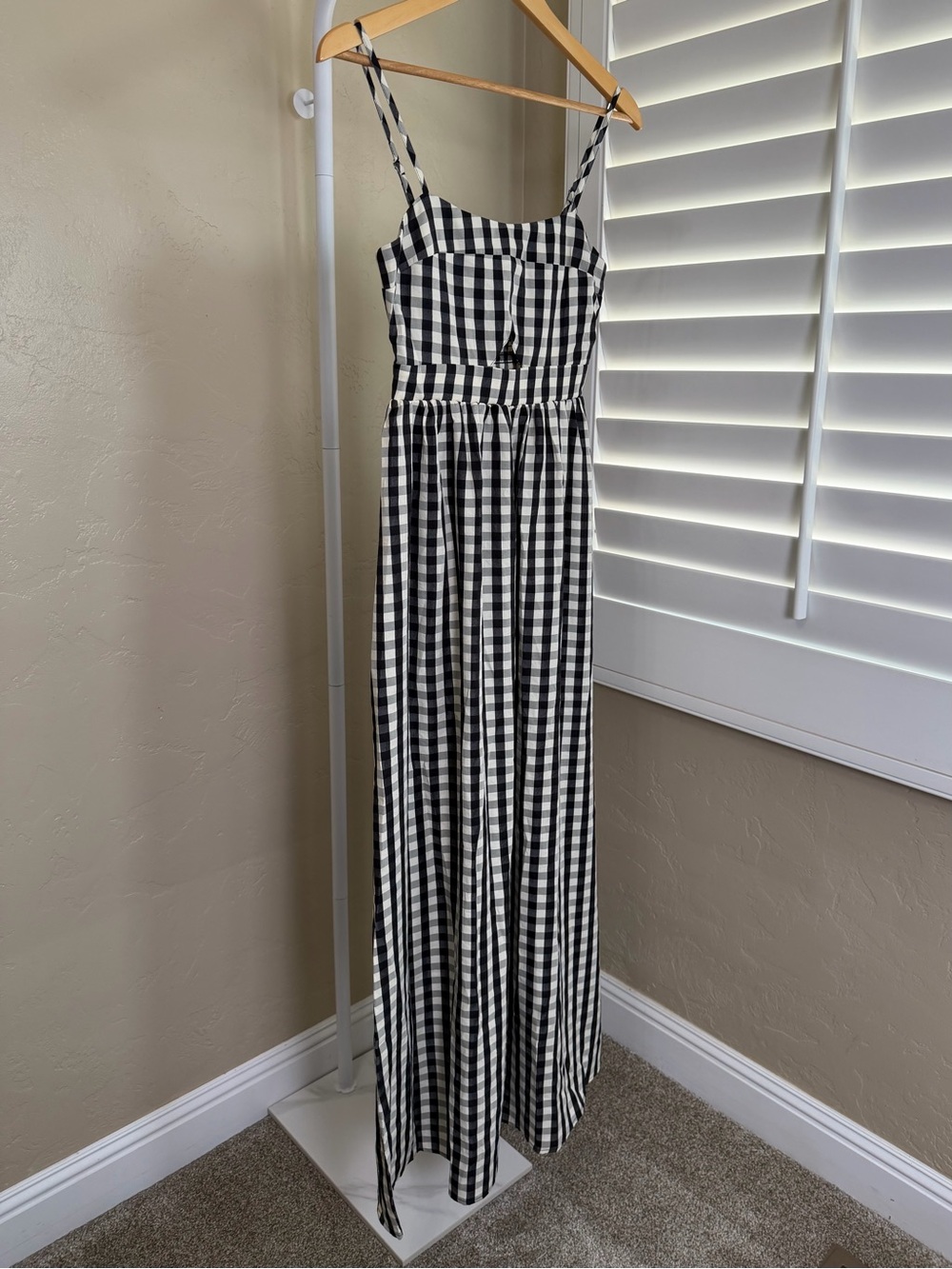 Commense Gingham Cotton Blend Cutout Cami Maxi Dress Black White XS NWT - Picture 5 of 12